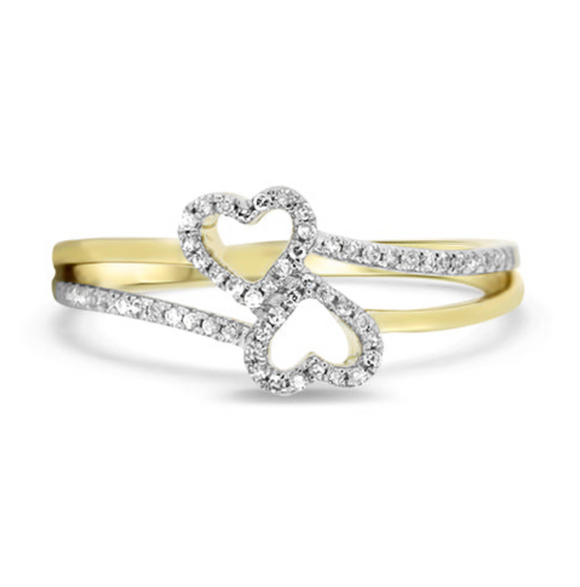 Two Heart Diamond Heart Ring