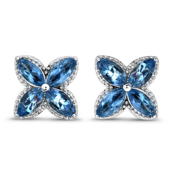 Flower Shaped Aquamarine Earrings