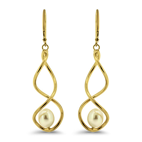 Yellow Gold Pearl Dangle Earrings